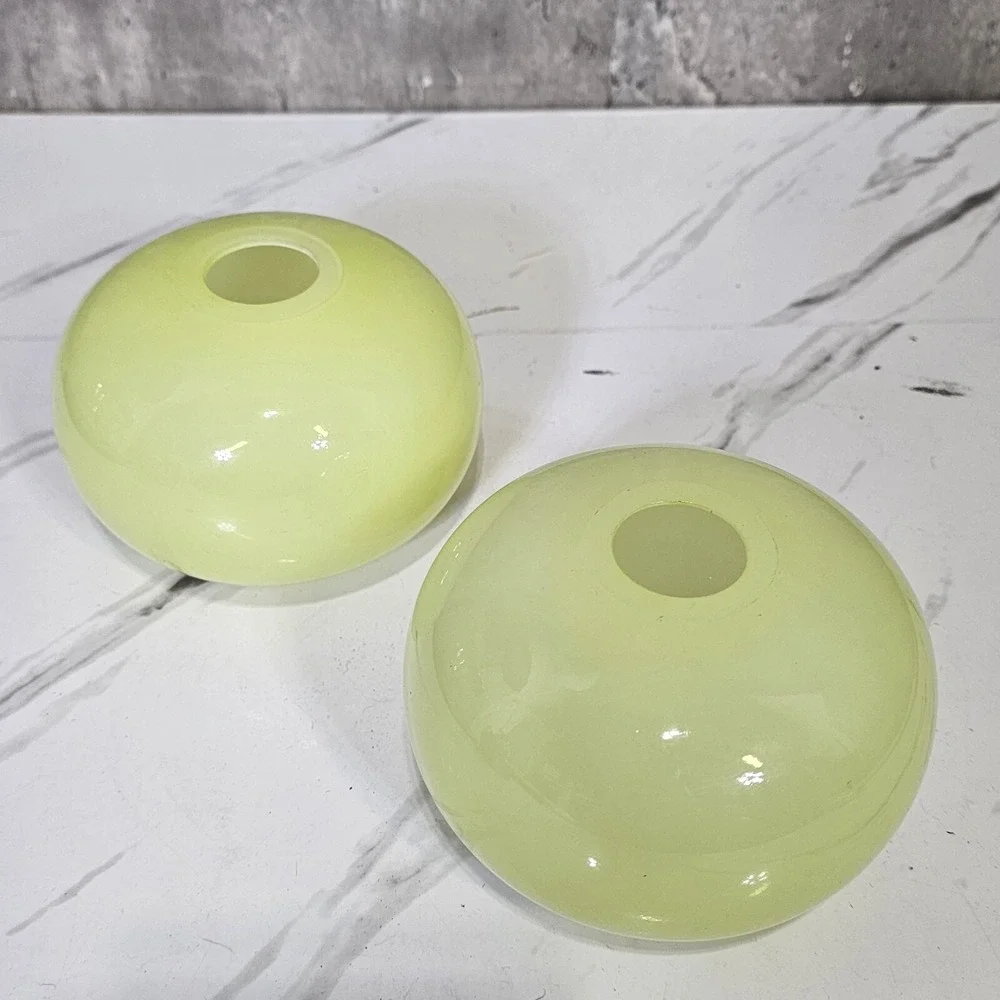 Pair of Ikea Barbro‎ Wesslander Pia Amsell Round Greenish Yellow Vase Hand Blown